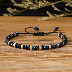 Природный Драгоценный Камень Браслеты из плетеных бусин с натуральными драгоценными камнями и синтетическими немагнитными гематитовыми бусинами., Браслеты из плетеной волоконной нити для мужчин, регулируемый