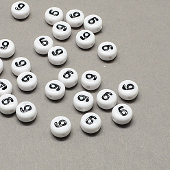 Number Белый и черный акрил, плоские круглые с пит. 9, 7x4 мм, Отверстие : 1.3 мм , около 3600 шт / 500 г