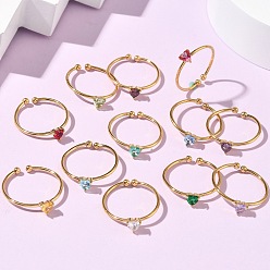 (52) Непрозрачная лаванда 304 Кольца-манжеты из нержавеющей стали с кубическим цирконием для женщин, сердце, разноцветные, регулируемый, 4.7x5 мм