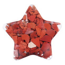 Красный Камень Украшение дисплея звезды смолы, с натуральной красной яшмовой крошкой внутри статуй для украшения домашнего офиса, 31x30x12~14 мм