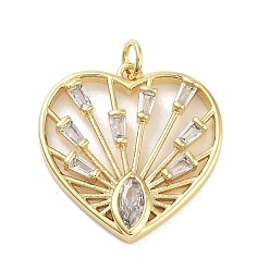 Настоящее золото 18K Подвески из латуни с покрытием из прозрачного кубического циркония, с целью перехода в кольце, долговечный, без свинца и без кадмия, Сердце с глаз, реальный 18 k позолоченный, 23x22.5x3 мм, отверстие : 3 мм