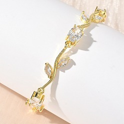 Прозрачный Браслеты-цепочки из латуни с микропаве из кубических цирконий овальной и листовой формы для женщин, стойки покрытие, долговечный, без кадмия и без свинца, прозрачные, 7-7/8 дюйм (20 см)