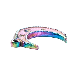 Rainbow Color Vacuum Plating 304 Stainless Steel Pendant Rhinestone Cabochons, Moon, Rainbow Color, 18x13.5x1.5mm, Hole: 1.5mm, Fit for 1mm Rhinestone