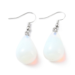 Опал Серьги с подвесками из опалита, с  латунными крючками для серег, капля, платина, 43x13~15 мм, штифты : 0.5 мм