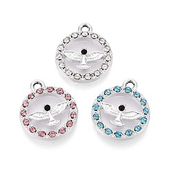 (52) Непрозрачная лаванда Подвески из сплава со стразами, плоский круг и орел, без кадмия, без никеля и без свинца, платина, разноцветные, 17x14x2 мм, отверстие : 1.5 мм