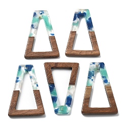 (52) Непрозрачная лаванда Подвески из смолы и ореха, трапециевидные, разноцветные, 38x24.5x2.5 мм, отверстие : 1.8 мм