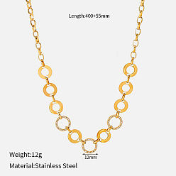 Ring 304 Stainless Steel Micro Pave Clear Cubic Zirconia Hollow Link Chain Necklaces, Golden, Ring, 15.75 inch(40cm)
