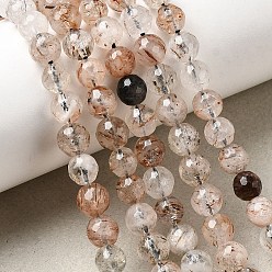 Rutilated Кварц Нити бусин из рутилированного кварца из натурального черного золота, круглые, граненые, 6.5 мм, отверстие : 0.8 мм, около 61 шт / нитка, 14.76'' (37.5 см) ~ 14.84'' (37.7 см)