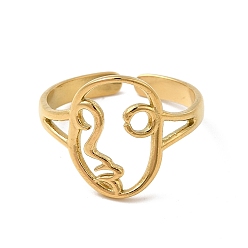 Real 18K Gold Plated Ion Plating(IP) 304 Stainless Steel Abstract Face Open Cuff Ring for Women, Real 18K Gold Plated, US Size 6 1/2(16.9mm)