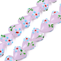 Pink Бусины ручной работы ухабистой бисер нитей, сердце, розовые, 15~16x15.5~17x10.5~11.5 мм, отверстие : 1.4~1.8 мм, около 26 шт / нитка, 14.76 дюйм (37.5 см)