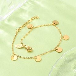 Золотой 304 женские браслеты-цепочки из нержавеющей стали, с плоским круглым и племенным духом, ионное покрытие (ip), золотые, 6-3/8 дюйм (16.1 см)