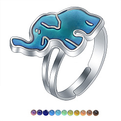 Платина Регулируемые кольца для пальцев из цинкового сплава для девочек, изменение цвета при измерении температуры, слон, с эпоксидной смолой, платина, внутренний диаметр: 16~19 мм