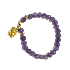 Аметист Натуральный аметист бисер шарм браслеты, браслеты фэн-шуй энергии, Пчелы, внутренний диаметр: 2-1/8 дюйм (5.5 см)