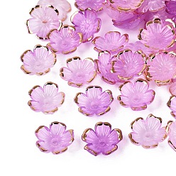 Medium Orchid Plastic Bead Caps, 5-Petal Flower, Two Tone, Golden Metal Enlaced, Medium Orchid, 10~11x10~11x4mm, Hole: 1.6mm, about 2140pcs/bag