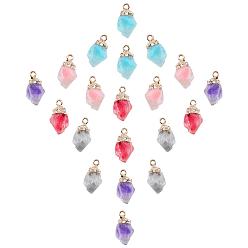 Mixed Color 20Pcs 5 Colors Resin Pendants, Imitation Quartz, with Top Light Gold Plated Iron Loops, Nuggets, Mixed Color, 20~21x11x6mm, Hole: 1.8mm