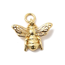 Bees Латунные подвески, долговечный, без свинца и без кадмия, стойки покрытие, с целью перехода в кольце, реальный 18 k позолоченный, Пчелы, 14.5x18x3 мм, отверстие : 3 мм