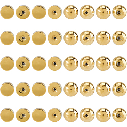 Золотой 40 шт. 4 стили 303 гайки для сережек из нержавеющей стали, круглый и плоский круглый, золотые, 5 мм, отверстие : 0.7~1 мм, 10 шт / стиль