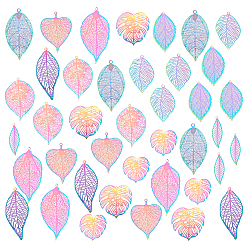 Rainbow Color 40шт 10 стиль ионного покрытия (ip) 201 филигранные большие подвески из нержавеющей стали, гравированные металлические украшения, лист, Радуга цветов, 26~55x10~32x0.2~0.3 мм, отверстие : 1.2~1.8 мм, 4 шт / стиль