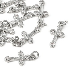 Platinum SHEGRACE Brass Micro Pave Clear Cubic Zirconia Pendants, Cadmium Free & Nickel Free & Lead Free, Cross Charms, Platinum, 15x8x2mm, Jump Ring: 4x1mm, Inner Diameter: 2mm