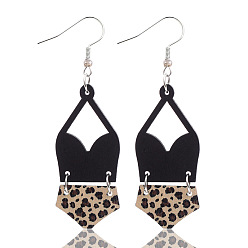 Черный Серьги-подвески из сплава с имитацией кожи, бикини, чёрные, 72x22 мм