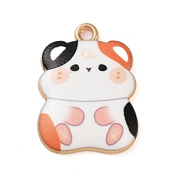 Белый Стойки обшивки сплава эмали подвески, золотые, хомяк очарование, белые, 23x17x3 мм, отверстие : 2 мм