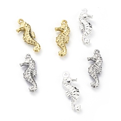 (52) Непрозрачная лаванда Латунные подвески, долговечный, морской конек, разноцветные, 21x7.5x3 мм, отверстие : 1 мм