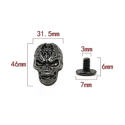 Gunmetal Zinc Alloy Decorative Buttons, Skull, Gunmetal, 4.6x3.15cm
