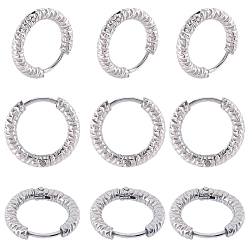Нержавеющая Сталь Цвет 24 шт. 303 серьги-кольца из нержавеющей стали с текстурой для женщин, с 316 штифтами для сережек, цвет нержавеющей стали, 15~15.5x2.5 мм