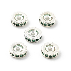 Серебро Латунные микро проложить кубического циркония бусы, долговечный, стойки покрытие, плоско-круглые, серебряные, 7.5x2.5 мм, отверстие : 1.6 мм