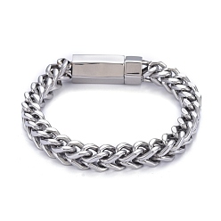 Stainless Steel Color Tarnish Resistant 304 Stainless Steel Wheat Chain Bracelets, with Bayonet Clasps, Stainless Steel Color, 8 inch(20.4cm)