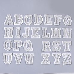 Letter A~Z Computerized Embroidery Cloth Iron On/Sew On Patches, Costume Accessories, Appliques, Silver, Letter A~Z, 43~47x31.5~37x1.5mm, 260pcs/bag