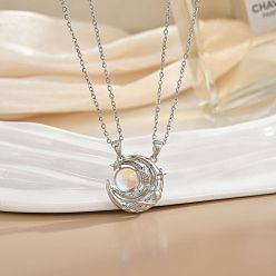 Платина 2шт. латунные ожерелья с подвесками в виде солнца и луны из прозрачного циркония с магнитным узором, платина, 17.72 дюйм (45 см)