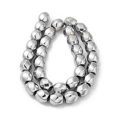 Platinum Plated Electroplated Non-Magnetic Synthetic Hematite Beads Strands, Long-Lasting Plated, Twist Oval, Platinum Plated, 12~12.5x11.5~12mm, Hole: 1mm, about 33pcs/strand, 16.14''(41cm)