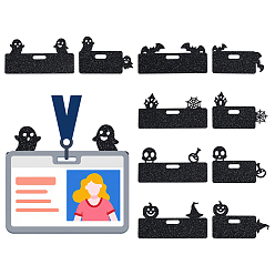 Black 10Pcs Glitter Halloween Acrylic Badge Holders, Rectangle with Mixed Shapes, Black, 39~43.5x67.5~84.5x2mm, Hole: 15~16x4.5~5mm