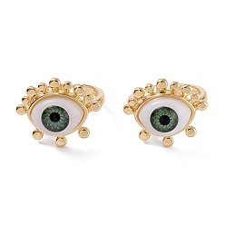 Meergrün Messing Manschettenringe, offene Ringe, mit Harzkügelchen, langlebig überzogen, echt 18 k vergoldet, bösen Blick, Meergrün, 2.5 mm, Innendurchmesser: 17.5 mm