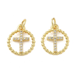 Настоящее золото 18K Латунные микро проложить кубического циркония подвески, крестик, без свинца и без кадмия, долговечный, стойки покрытие, с целью перехода в кольце, реальный 18 k позолоченный, 14.5x12.5x1.5 мм, отверстие : 3 мм
