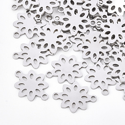 Stainless Steel Color Tarnish Resistant 201 Stainless Steel Links connectors, Laser Cut Links, Flower, Stainless Steel Color, 18x14x1mm, Hole: 1.8mm