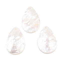 Белый Натуральный белый оболочки подвески, слезинки, белые, 32.5x21.5x4~4.5 мм, отверстие : 1.2 мм
