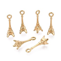 Золотой 304 подвески из нержавеющей стали, Эйфелева башня очарование, золотые, 18x5.5~6x5.5~6 мм, отверстие : 1.8 мм