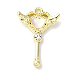 Прозрачный Стойки подвески обшивки сплава, со стеклом и горный хрусталь, без кадмия, без никеля и без свинца, сердце, золотые, прозрачные, 26x17x4 мм, отверстие : 1.6 мм