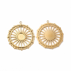 Real 14K Gold Plated Ion Plating(IP) 304 Stainless Steel Pendant Cabochon Settings, Flat Round, Real 14K Gold Plated, Tray: 7mm, 31.5x29x1.5mm, Hole: 1.4mm