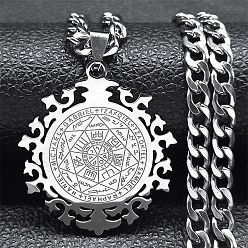 Couleur Acier Inoxydable 304 colliers avec pendentif en acier inoxydable pour femmes et hommes, collier amulette des sept archanges, couleur inox, 23.66 pouce (60.1 cm)