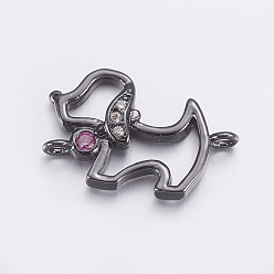 Черный Цвет Металла Соединители звеньев для щенков из латуни с кубическим цирконием, долговечный, силуэт собаки, металлический черный , 10x16x2.5 мм, отверстие : 0.5 мм