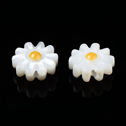 Gold Natural Freshwater Shell Beads, with Enamel, Flower, Gold, 8x4mm, Hole: 0.8mm