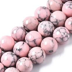Pink Окрашенные синтетической бирюзы шарика Gemstone пряди, круглые, розовые, 10 мм, отверстие : 1 мм, около 40 шт / нитка, 15.7 дюйм
