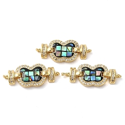 Черный Покрытие стойки латунь микро-паве прозрачный кубический цирконий звенья-бабочки соединительные подвески, с эмалью и ракушкой, реальный 18 k позолоченный, долговечный, без свинца и без кадмия, чёрные, 11x28x4 мм, отверстие : 1.2 мм