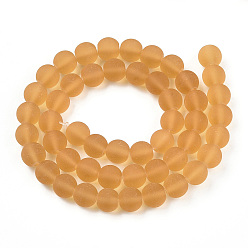 Goldenrod Transparent Glass Beads Strands, Frosted, Round, Goldenrod, 8~8.5mm, Hole: 1.5mm, about 51~53pcs/strand, 14.96 inch~15.55 inch(38~39.7cm)