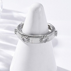 Платина Латунные кольца-манжеты с микропаве и прозрачным цирконием для женщин, без кадмия, без никеля и без свинца, солнце, платина, 5 мм, внутренний диаметр: 19 мм