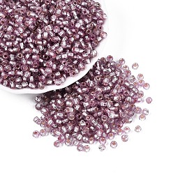 Фламинго Серебряные подкладке стекло бисер, двухконусные, фламинго, 3x4 мм, отверстие : 1.5~1.6 мм, Около 9000 шт / фунт