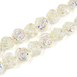 Светло-желтый Гальванические стеклянные бусины, роза, с полным покрытием цвета радуги, светло-желтый, 12.5~13x14.1x9.5~9.8 мм, отверстие : 1 мм, около 49~51 шт / нитка, 22.83~23.62'' (58~60 см)